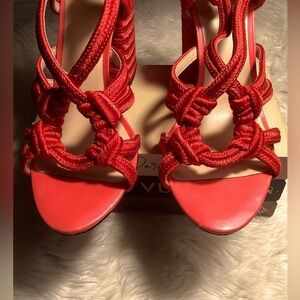 CAbi Red Heels Elegant Strappy Design